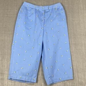 Vtg Talbots Capri Pants Womens 4 Sky Blue Pastel Floral Embroidery‎ Cottage